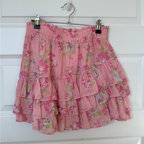 LoveShackFancy Ruffled Mini Skirt Pink Floral Medium - Picture 2 of 6